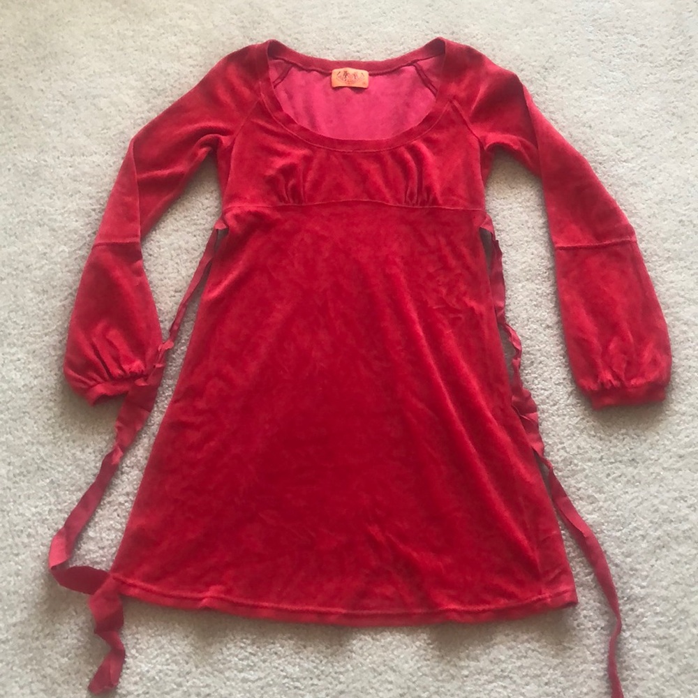 Juicy Couture Vintage Velour Babydoll Dress Small Red